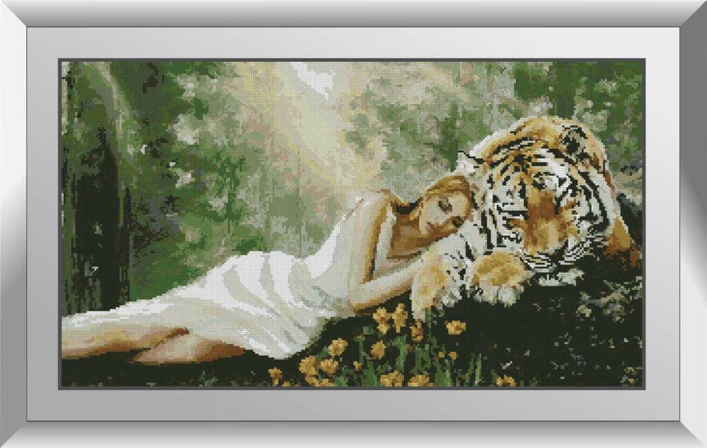 31168 Дівчина з тигром. Dream Art. Набір алмазної живопису (квадратні, повна)