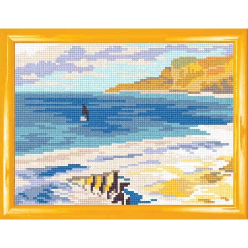 Схема на канве под вышивку нитками H-39. ПЛЯЖ В ЭТРЕТЕ К.МОНЕ