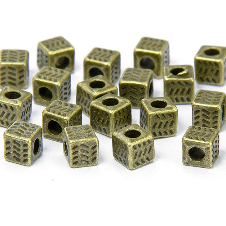 Намистини роздільники металеві, кубик, колір бронза УТ100008590