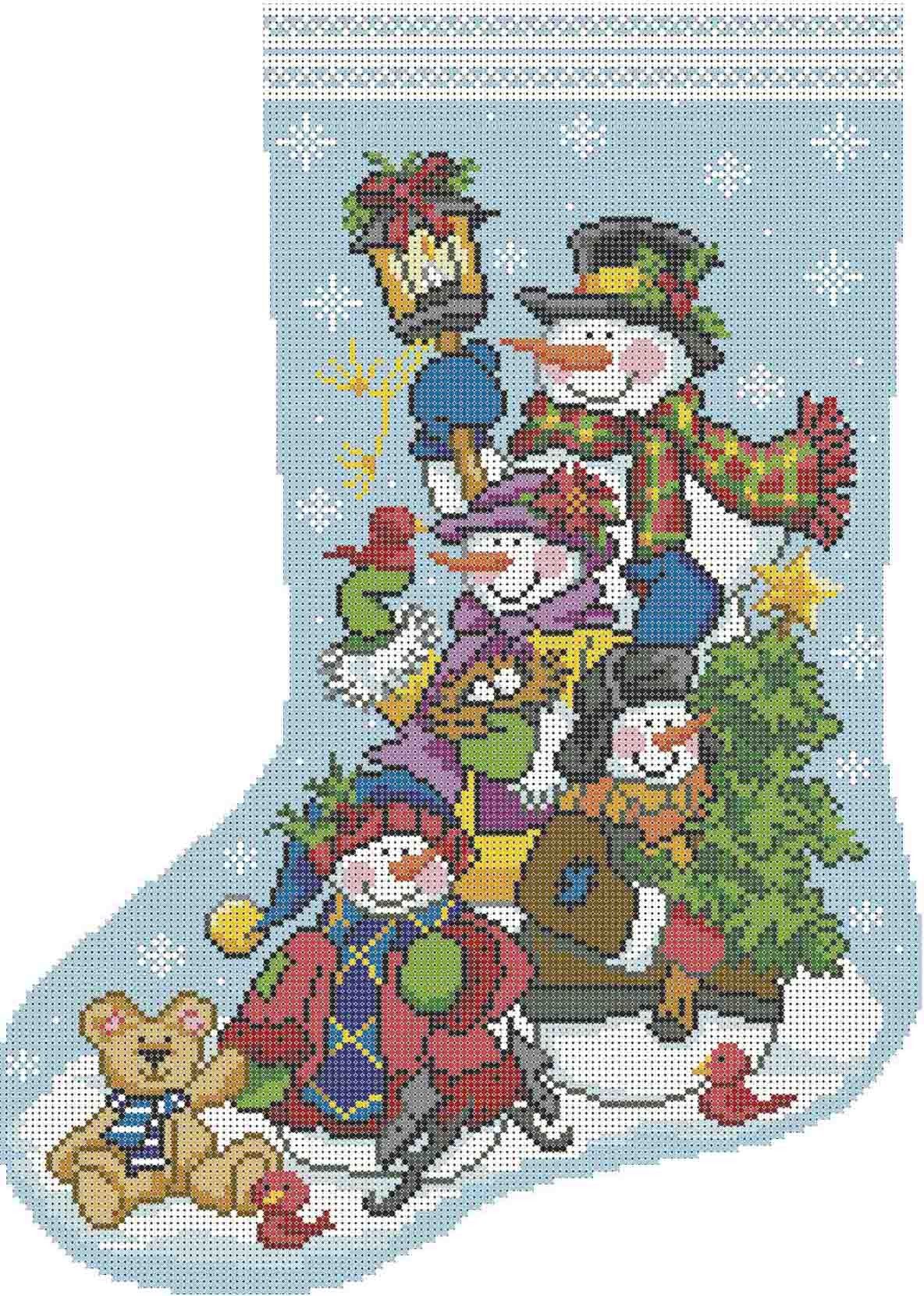 Схема для вишивки бісером різдвяної шкарпетки А3-К-952 Друзі сніговики