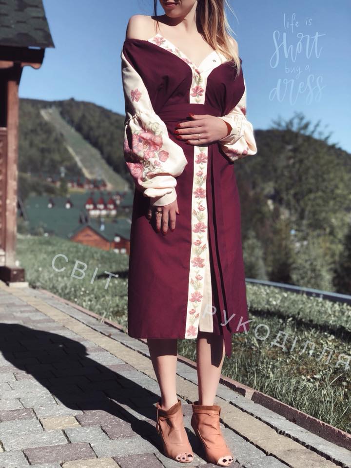 Пошита жіноча сукня для вишивання Бохо комбінована рукав реглан Квіткове різнобарв'я