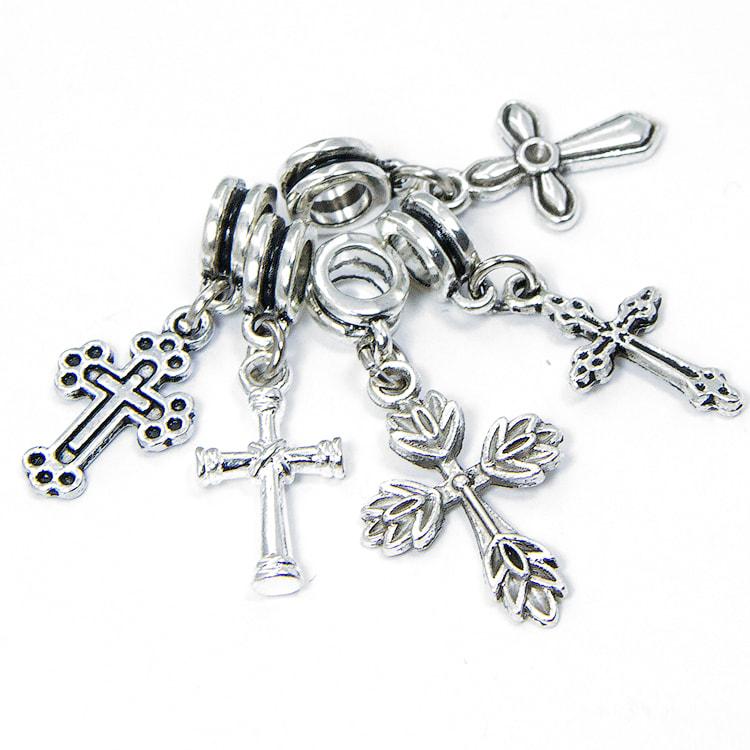  Шарми пандора з кулоном, хрест, мікс, метал, колір античне срібло 