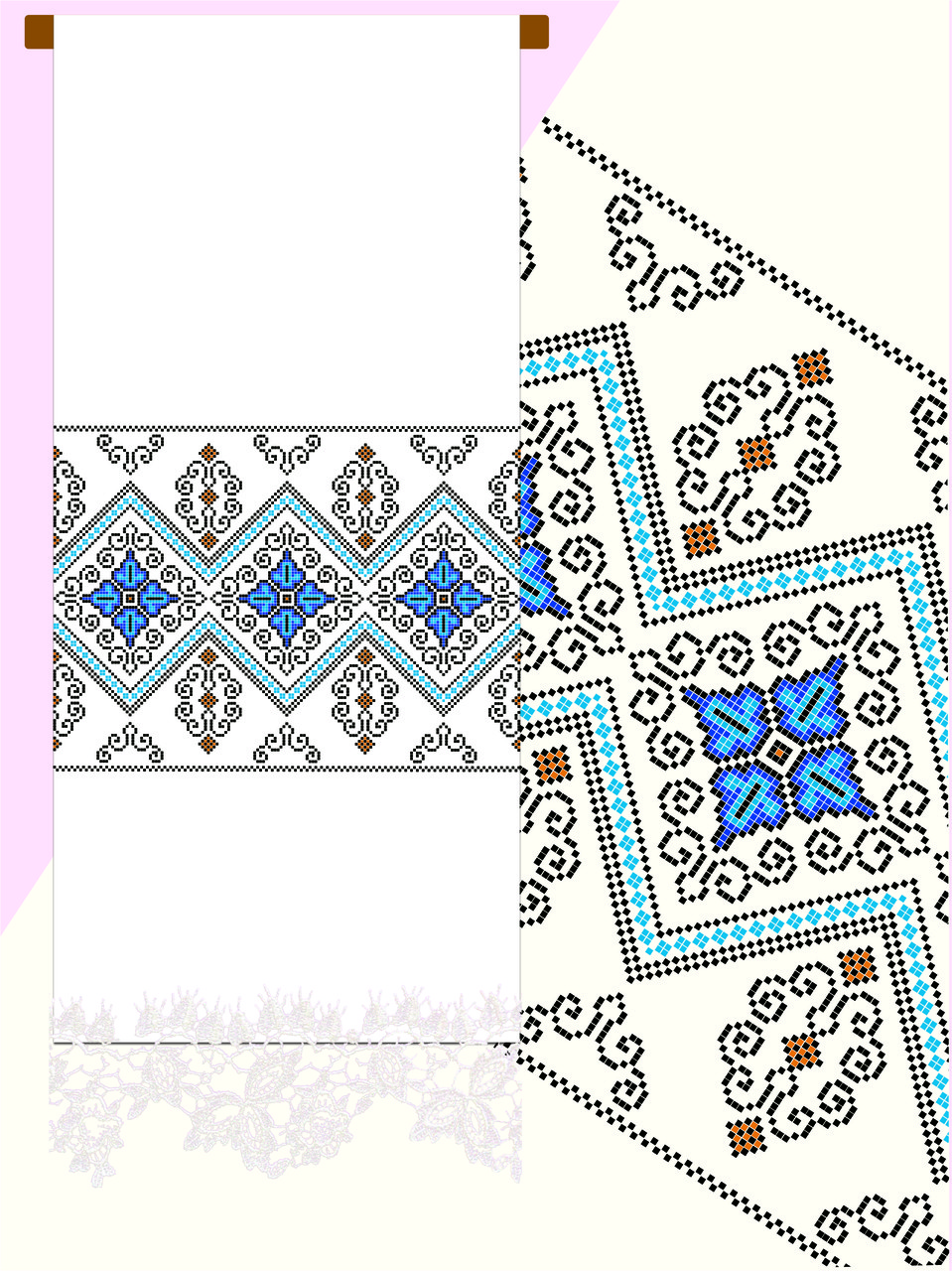 Схема для вышивки свадебного рушника на габардине ''Візерунок''