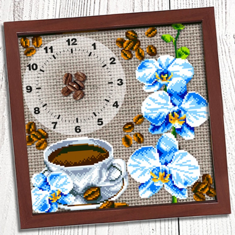 Схема для вышивки бисером часов Biser-Art 012 Кофе с орхидеями