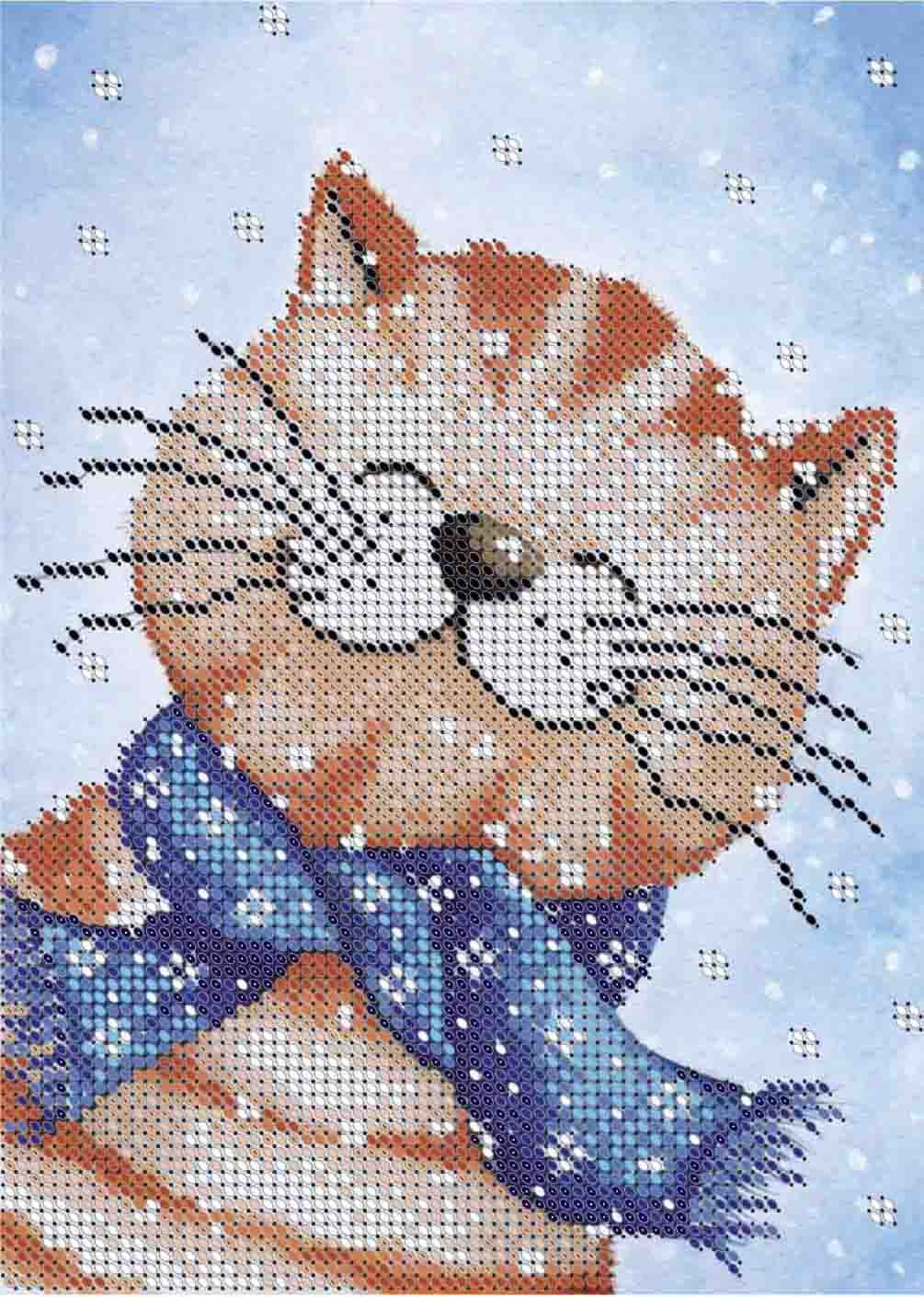 Схема для вишивки бісером А5-Д-521 Котик у шарфі