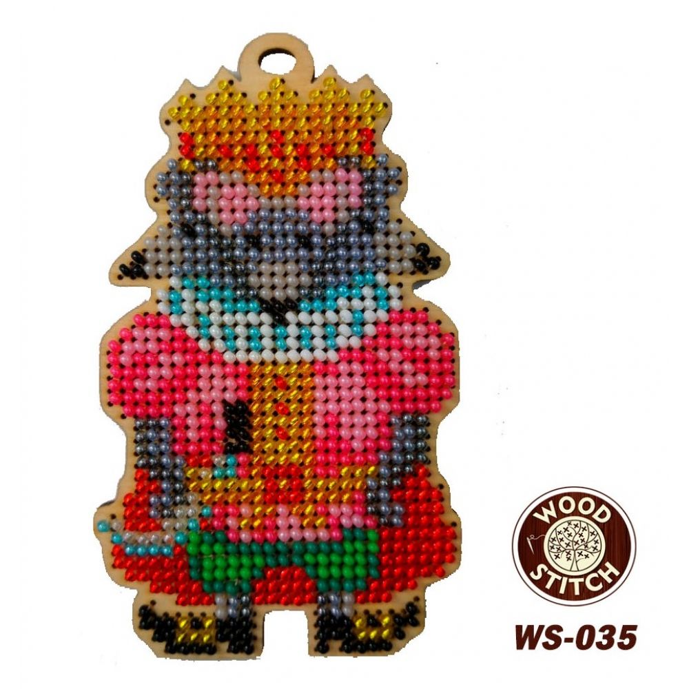 Набір для вишивки бісером на дерев'яній основі WS-035 Ялинкова іграшка Мишачий Король