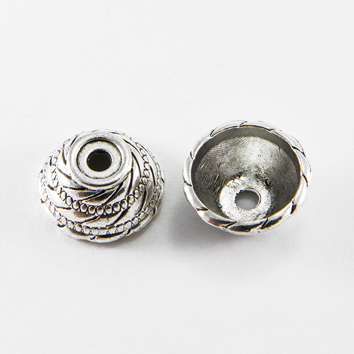 Шапочки для намистин, метал, круглі, колір - античне срібло УТ100007410
