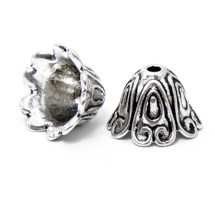 Шапочки для намистин, метал, конус, колір - античне срібло УТ100007465