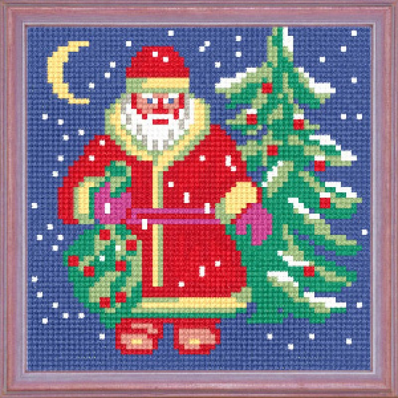 Схема на канве под вышивку нитками А-11. ДЕД МОРОЗ