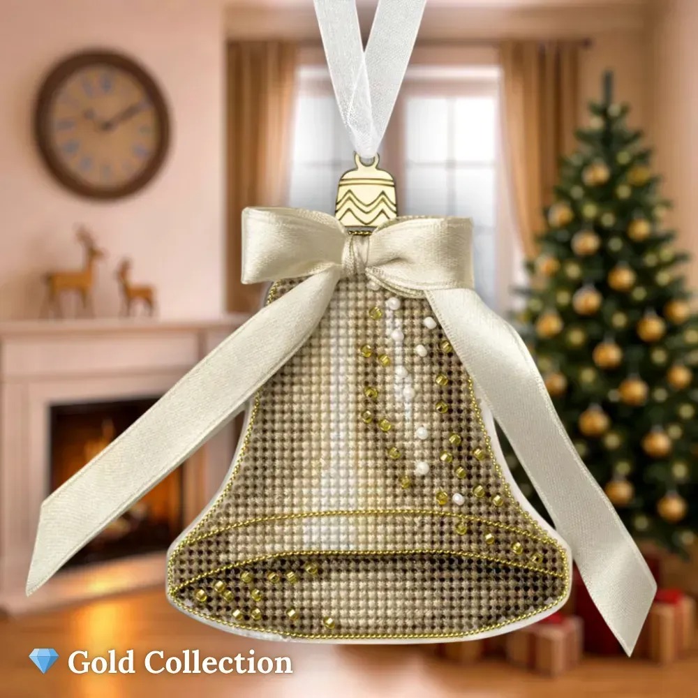 Набір для вишивання нитками по пластику ялинкової прикраси FLX-137 Різдвяний дзвін