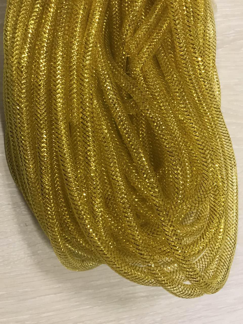 Регилин трубчастый, диаметр 10 мм с люрексом, насыщенно золотой