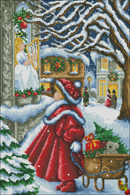 Схема для вишивання бісером ПК2-2204 Дівчинка біля вітрини з лялькою