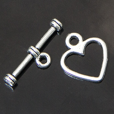 Застібка-тогла у формі серця (колір античне срібло)