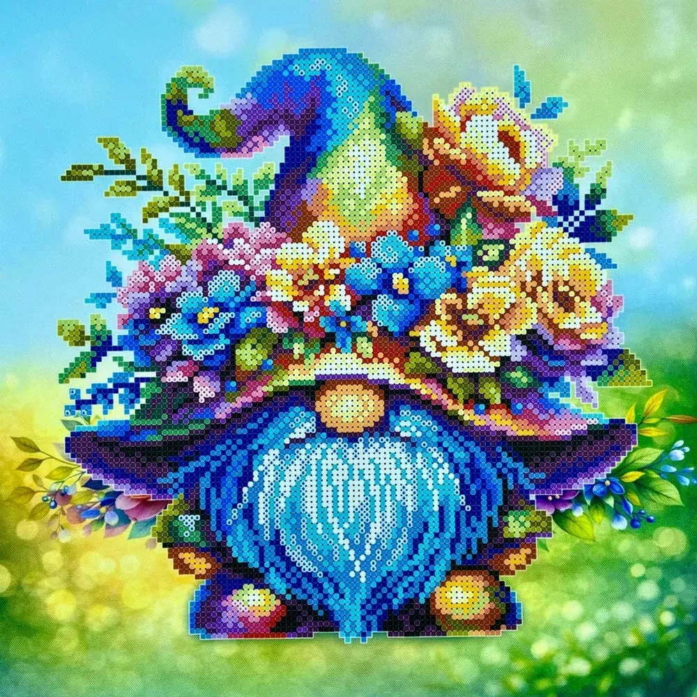 Схема для вишивання бісером КВ_3023 Гном в капелюсі з квітами