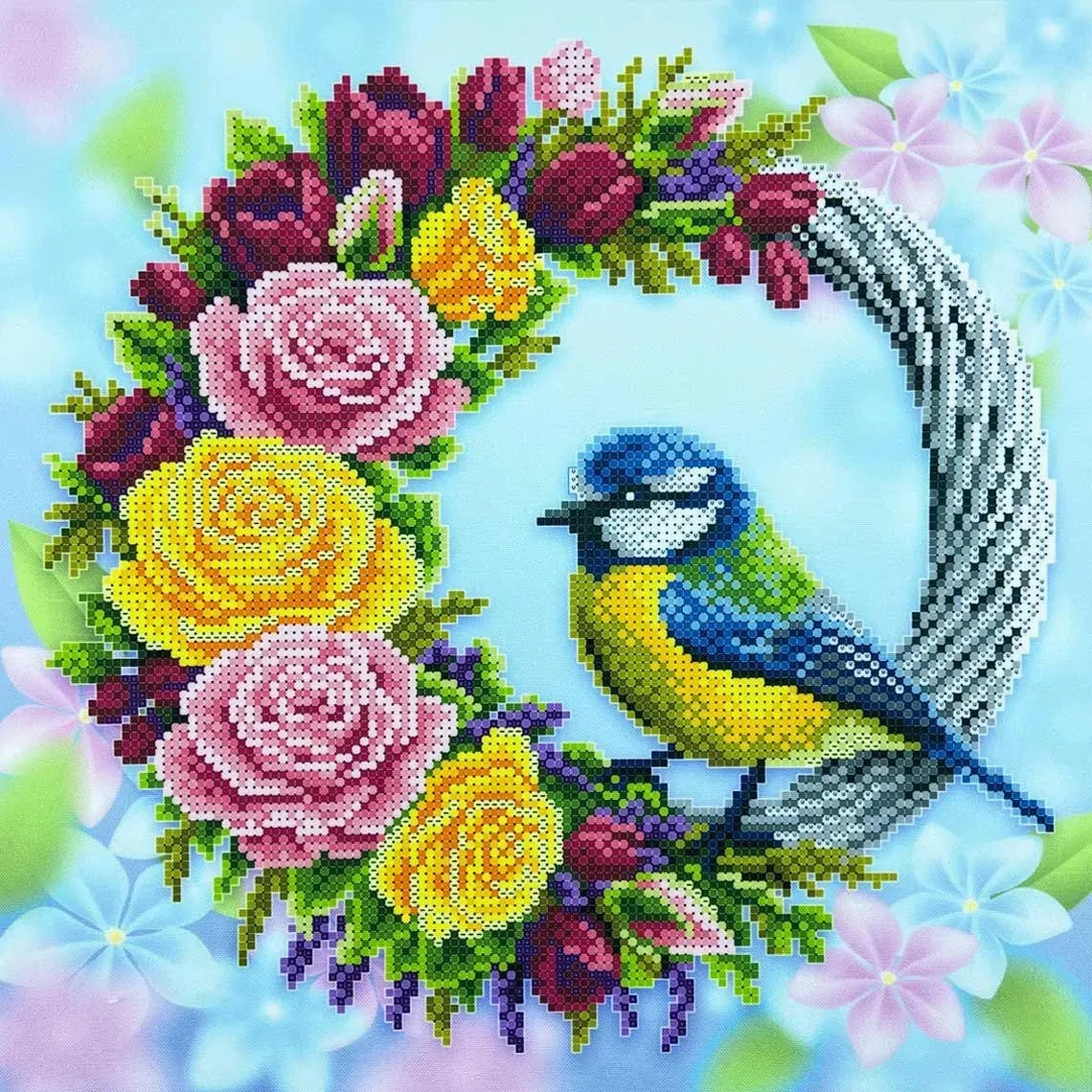 Схема для вишивання бісером КВ_3024 Вінок з пташкою