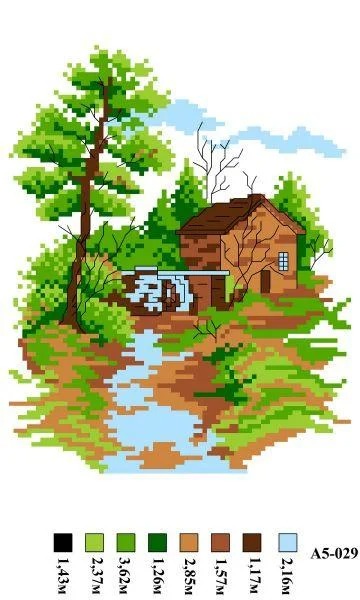 Набір для вишивки нитками А5-029 Будиночок в лісі