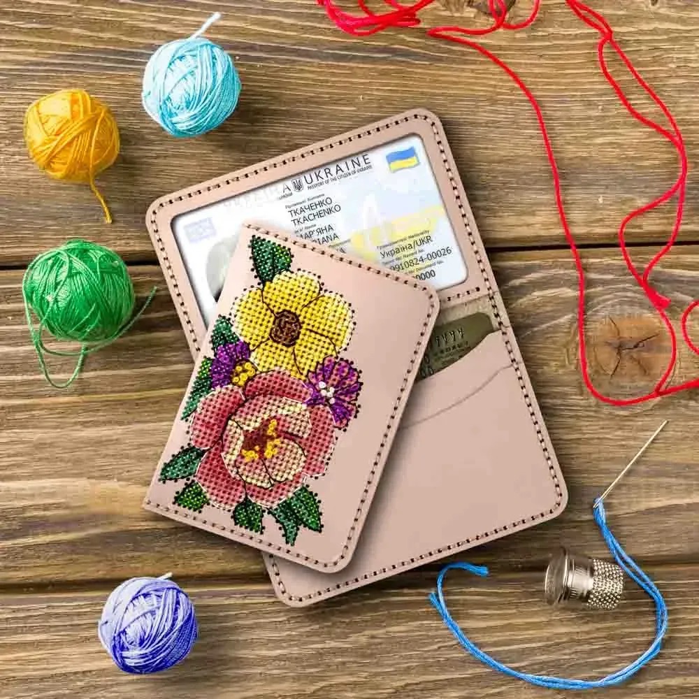 Набір для вишивання нитками обкладинки на ID паспорт FLHL-098 Рожевий